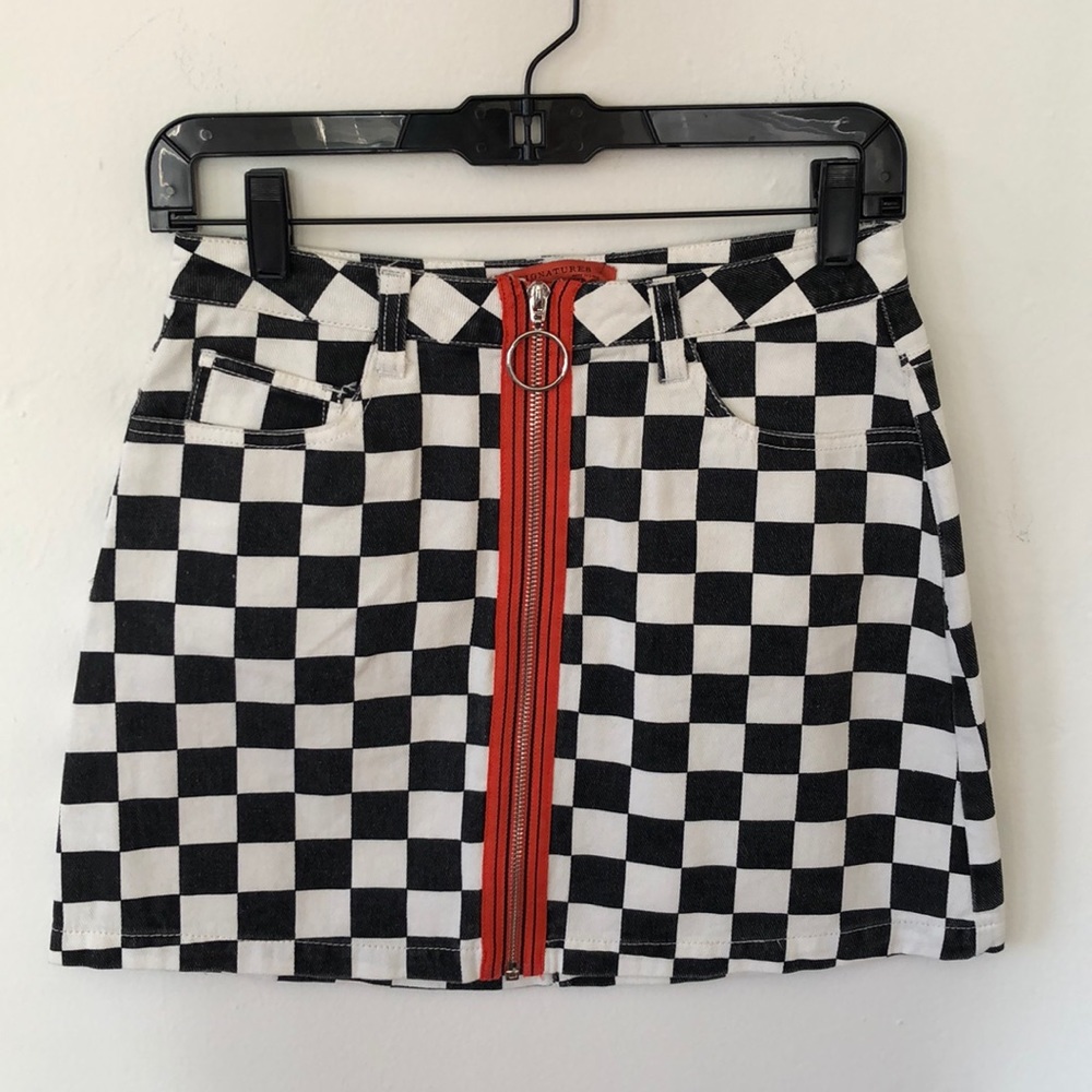 Checkered Zip-Up Mini Skirt